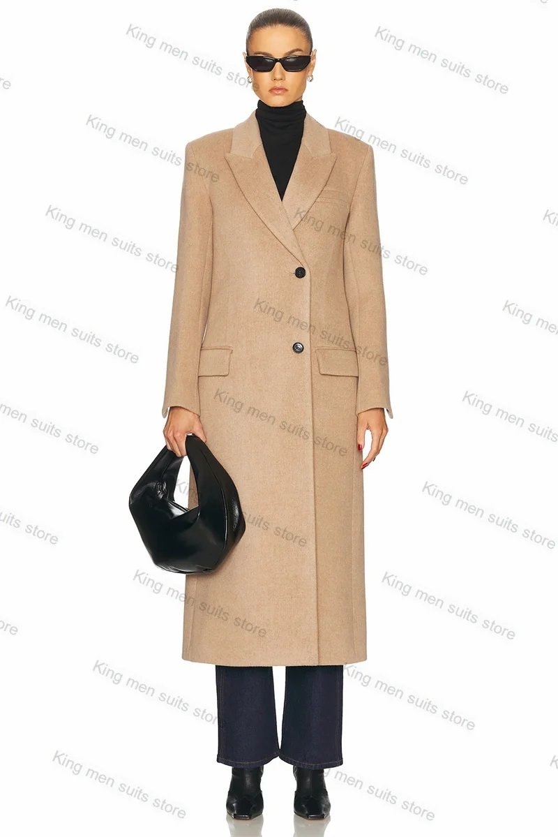 

Camel Cashmere Women Suit 1 Piece Long Blazer Wool Overcoat Customized Formal Office Lady Winter Jacket Prom Coat With Lining