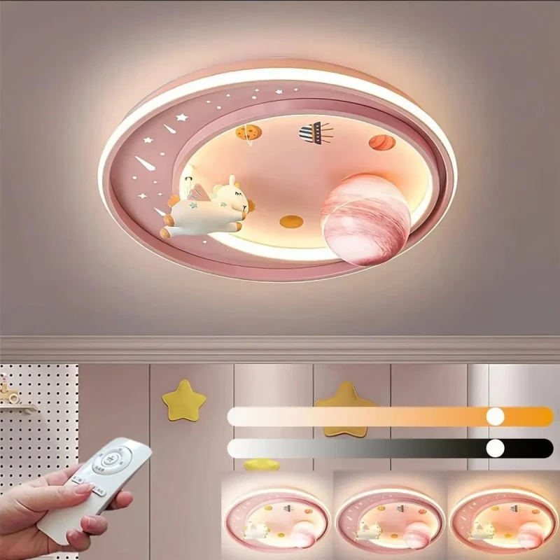 

2026 for Pink Cartoon Children Ceiling Light Astronaut Starry Sky LED Eye Protection Lamp Creative Kids Room Decor Lighting
