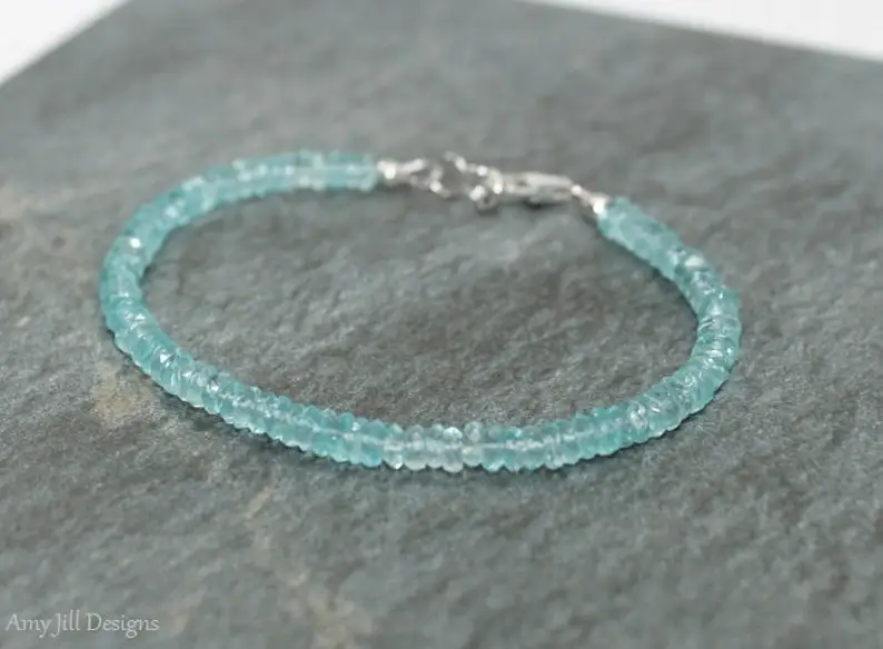 Apatite Bracelet, Apatite Jewelry, Minimalist, Layering Bracelet, Sterling Silver, Blue Gemstone Jewelry