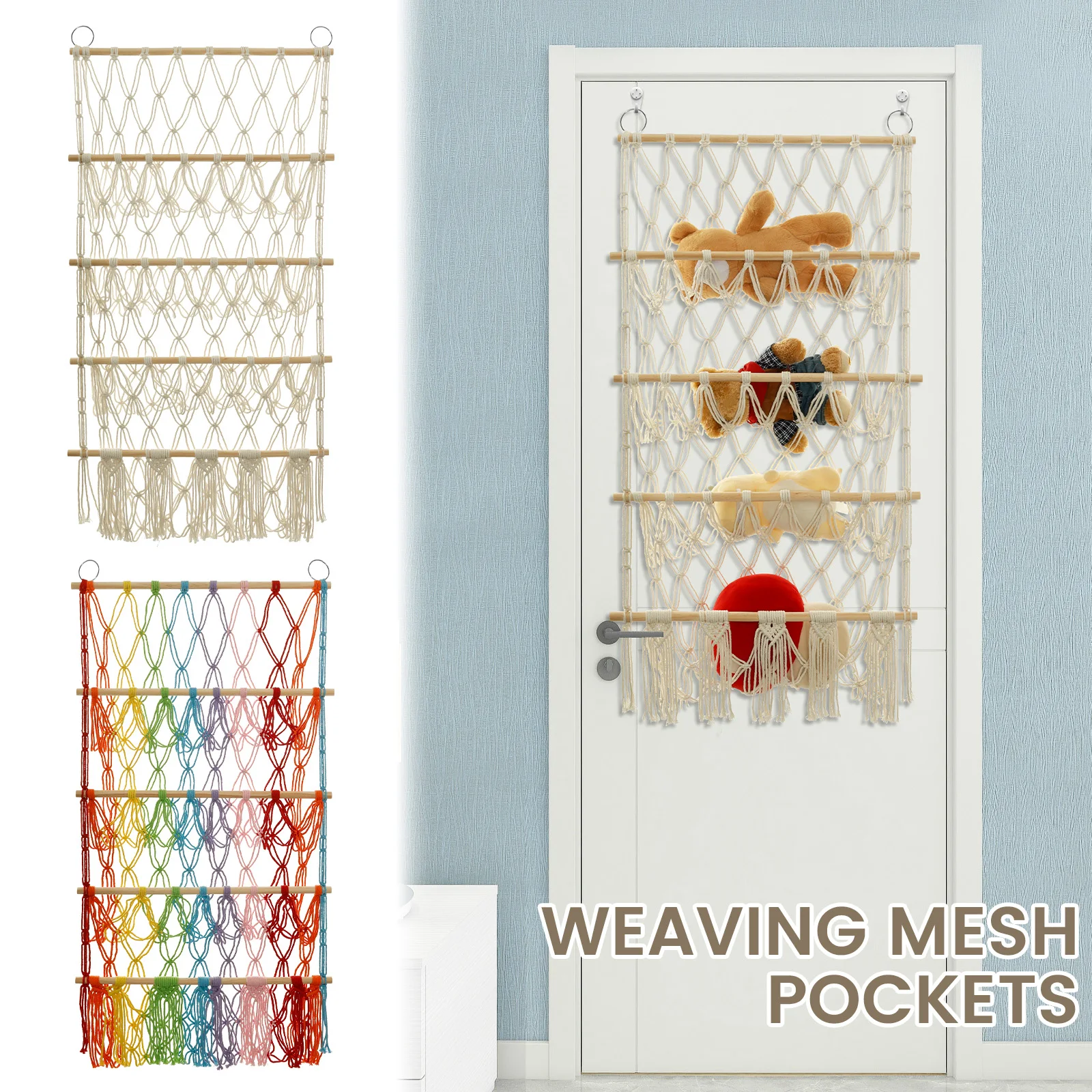 

4 Tiers Toy Net Stuffed Animal Storage Hammock Cute Stuff Animal Organizer Plushie Net Space Saving Macrame Wall Toy Holder