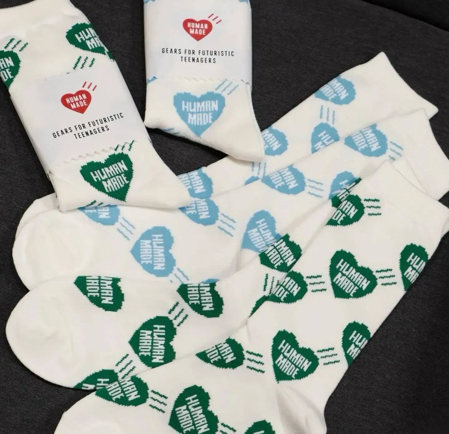 HUMAN MADE Multicolor Heart Logo Fashion Socks, Couple Versatile Crew Cotton Socks