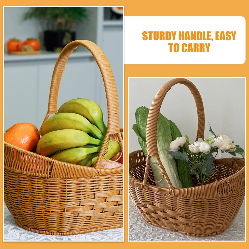 

Handmade Woven Storage Portable Kitchen For Fruits Eggs Picnic Camping Durable Strong Handle Daily Use Gift Flower Sundries