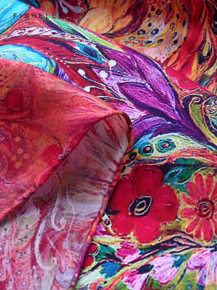 Red butterfly flowers 100% natural silk long scarf head scarves hijab women wrap neckerchief bandana shawl luxury gift