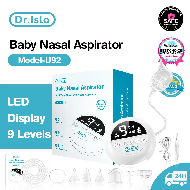 Dr.isla Baby Nasal Aspirator Electric Nose Cleaner with Built-In Music & Night Light Rechargeable Nose Booger Sucker for Babies