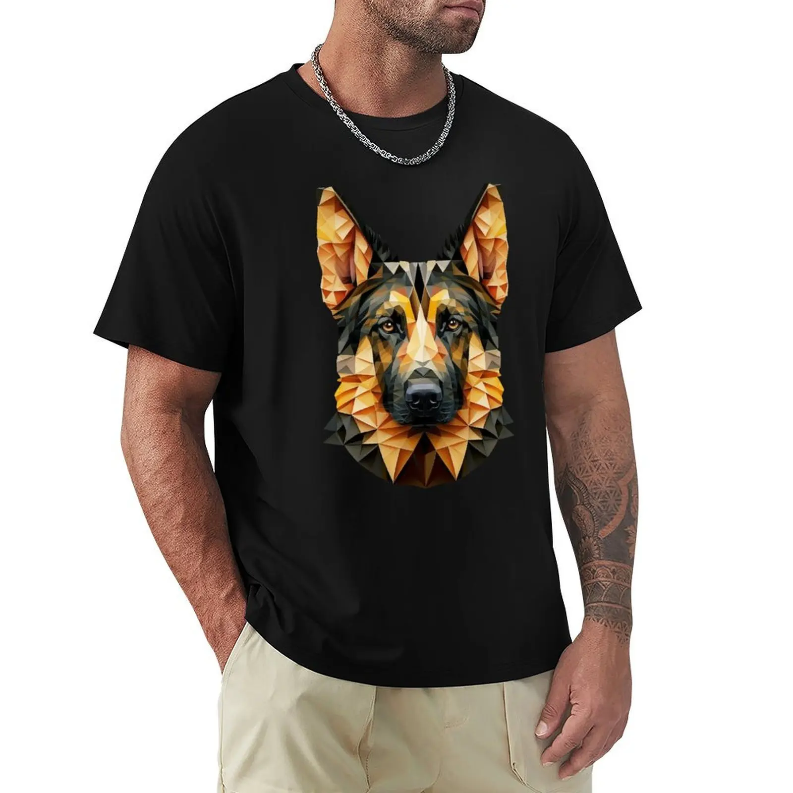 German Shepherd Portrait T-Shirt Casual Soft Cotton Short Sleeve Tee