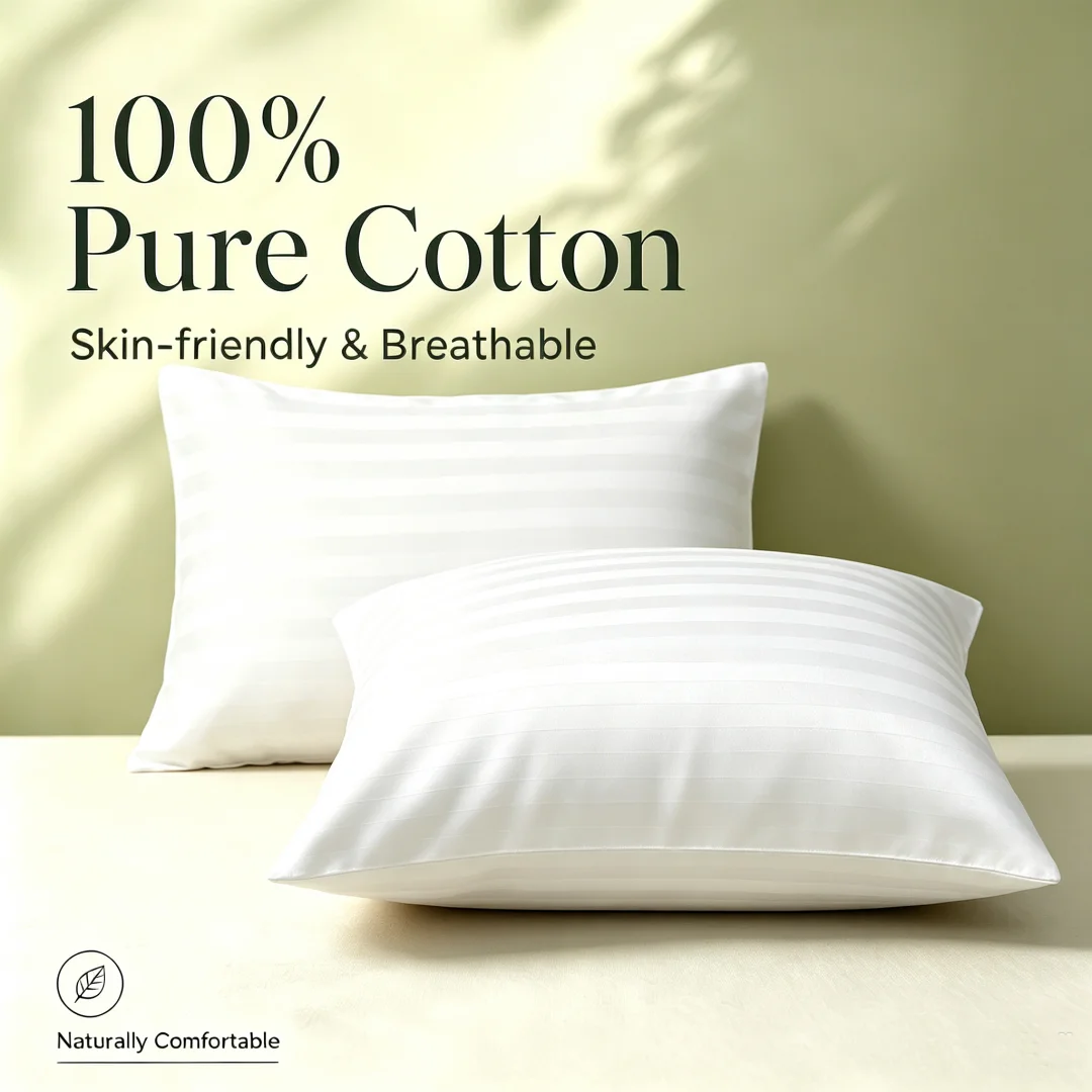 100% Cotton 2pcs/4pcs Pillow Protectors with Zipper, Luxury Pillowcases, Soft, Breathable,  Stripe Weave Pillow Covers