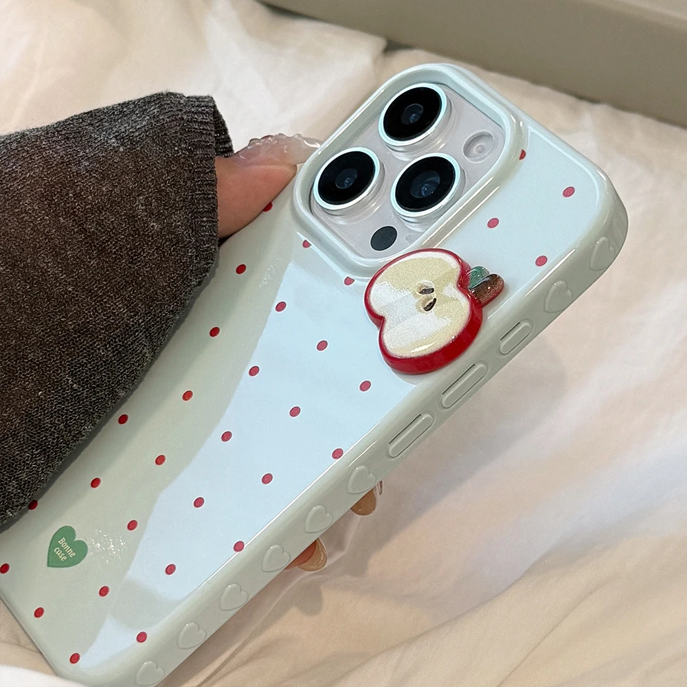 الكورية الأحمر منقطة لطيف ثلاثية الأبعاد شرائح أبل جراب هاتف آيفون 13 14 16 15 17 برو ماكس للصدمات واقية لينة غطاء