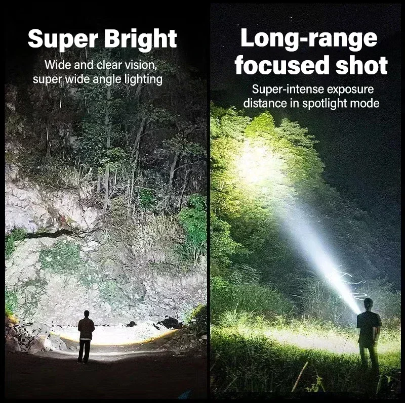 5000LM Ultra Bright Tactical Light Built-in Battery Powerful P70 LED Flashlights Emergency Spotlight Telescopic Zoom Flash Light