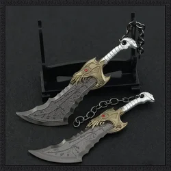 13cm Double Blade of Exile Keychain God of War Game Kratos Weapon Level Full Metal Sword Home Ornament for Boys Children Gifts