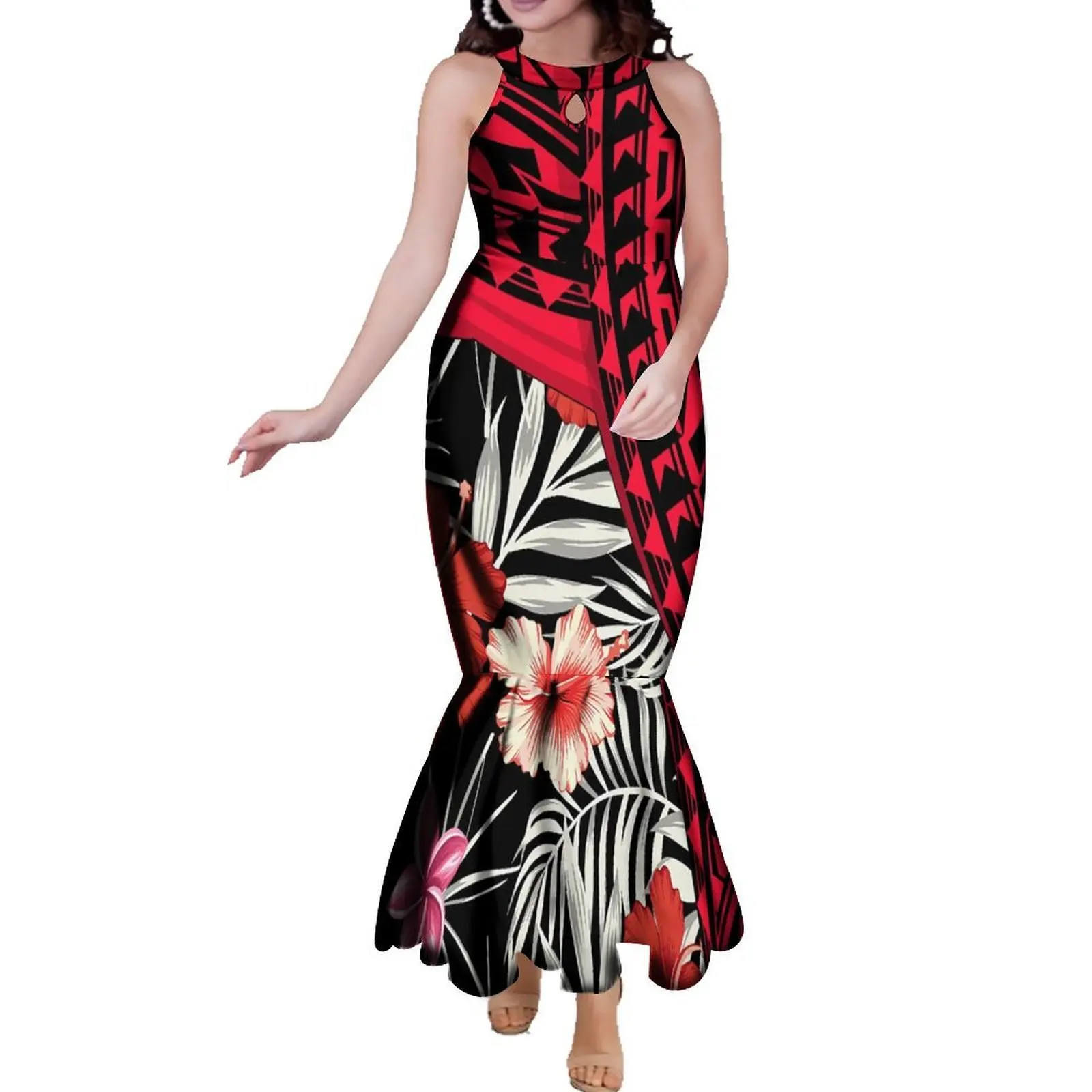 

Fish Tail Design Sleeveless Long Dress Multilevel Design Elegant And High-Quality Women Puletasi Dress An Ankle-Length Dress