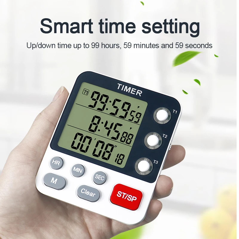 3 Channels Digital Kitchen Timer with Memory Function Count UP/Down Timer Adjustable 3 Levels Volume Loud Alarm Timer