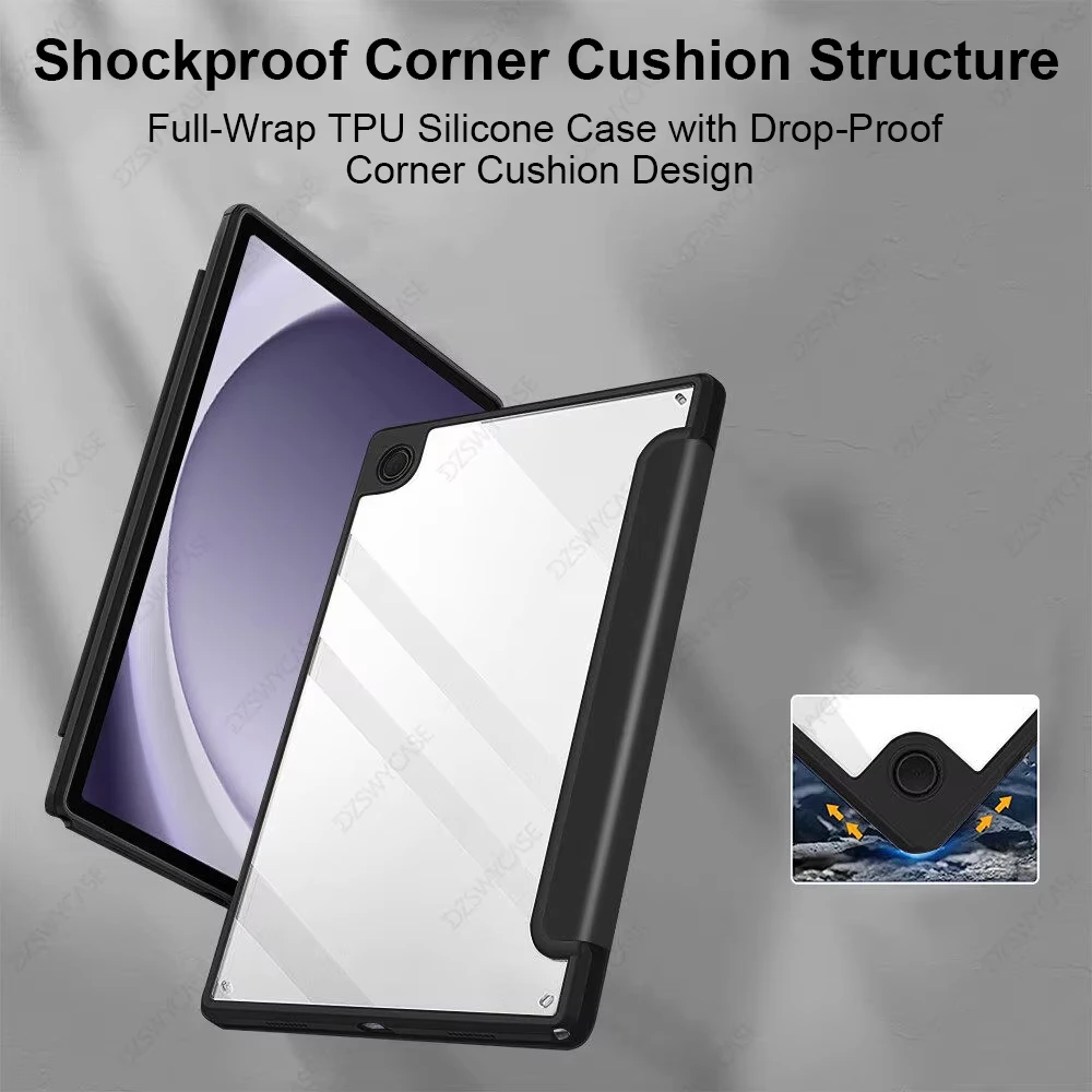 Transparente Hülle für Samsung Galaxy Tab A9 A11 Plus 11 8.7 S9 S10 Plus FE S7 S8 Plus 12.4 S6 Lite 10.4 mit Stifthalter-Abdeckung – Detail 3