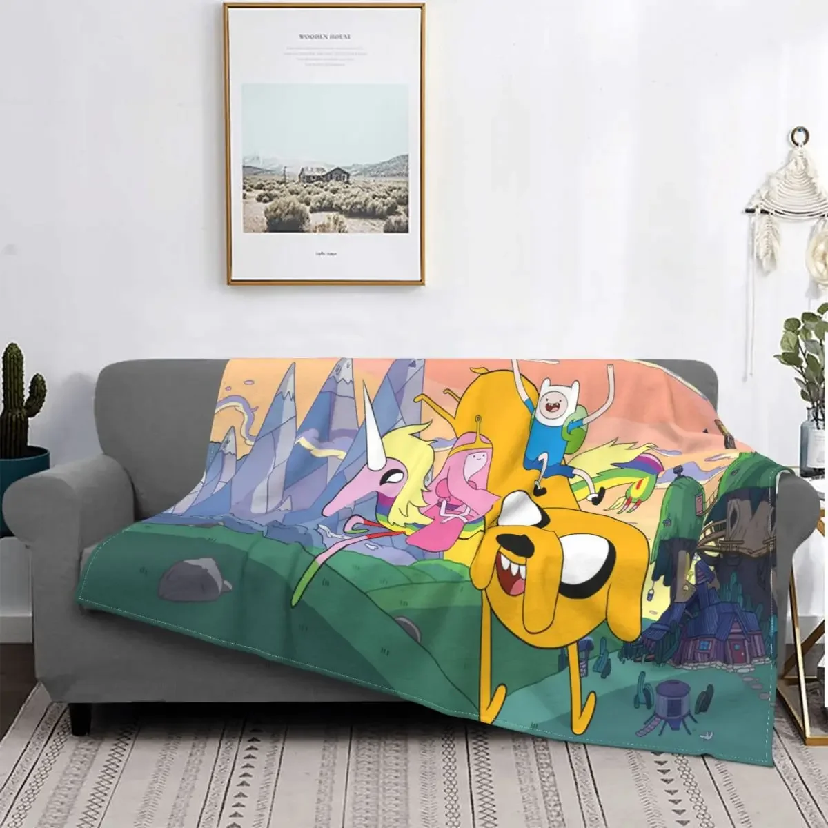 Adventure Time With Finn And Jake Blanket Fleece Print Cartoon Portable Lightweight Thin Throw Blanket for Bed Car Bedspreads