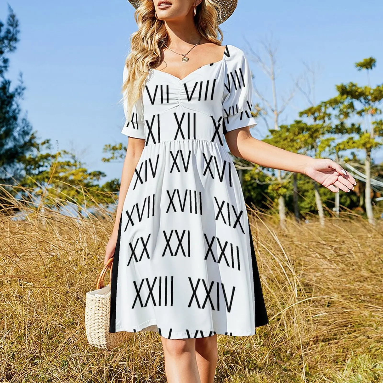 Roman Numerals design Short Sleeved Dress elegant women's dresses sale loose summer dress prom clothes Dress