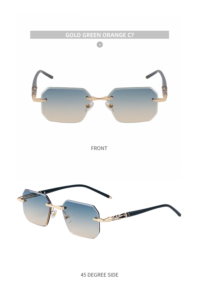 Quadratische randlose Punk-Sonnenbrille für Herren 2026 – Luxusmarke, trendige UV400-Fahrerbrille, polygonale rahmenlose Sonnenbrille für Männer – Detail 21