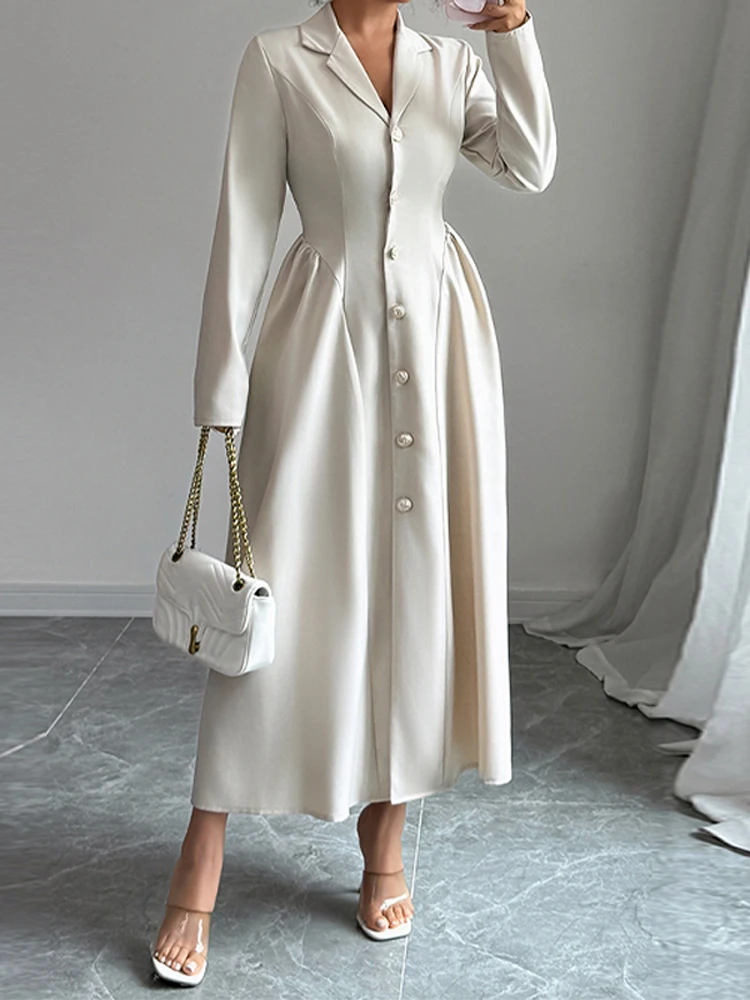 

New Autumn Winter Elegant Style Deep V Long Sleeve Women's Dress Fashion Slim Women's A-line Midi Dress Women's Clothing