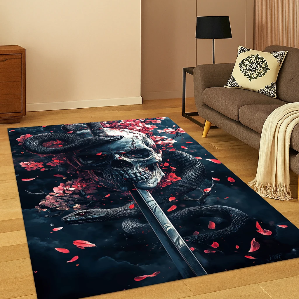 3D Gothic Skeleton Snake Magic Sword Teppich Teppich für Wohnzimmer Sofa Zuhause Schlafzimmer Küche Fußmatte Dekor, Spielzimmer rutschfeste Matte