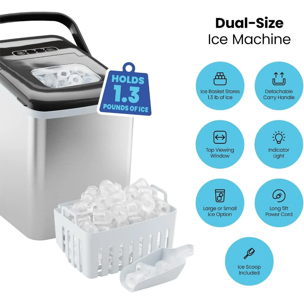 HAOYUNMA-Máquina Dual-Size Countertop Ice Maker, Cria 2 Tamanhos de Cubos em 6 Mins, Detém 1,3 lb, Faz-se