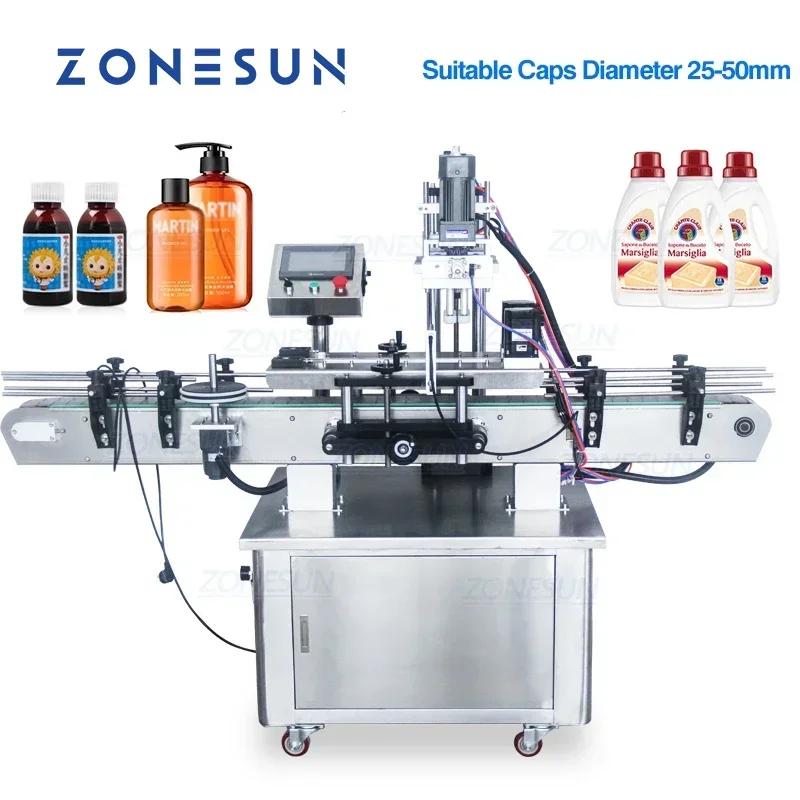 ZONESUN Automatic Electric Plastic Glass Crystal Shampoo Cosmetic Lotion Honey Bottle Capping Machine ZS-XG440