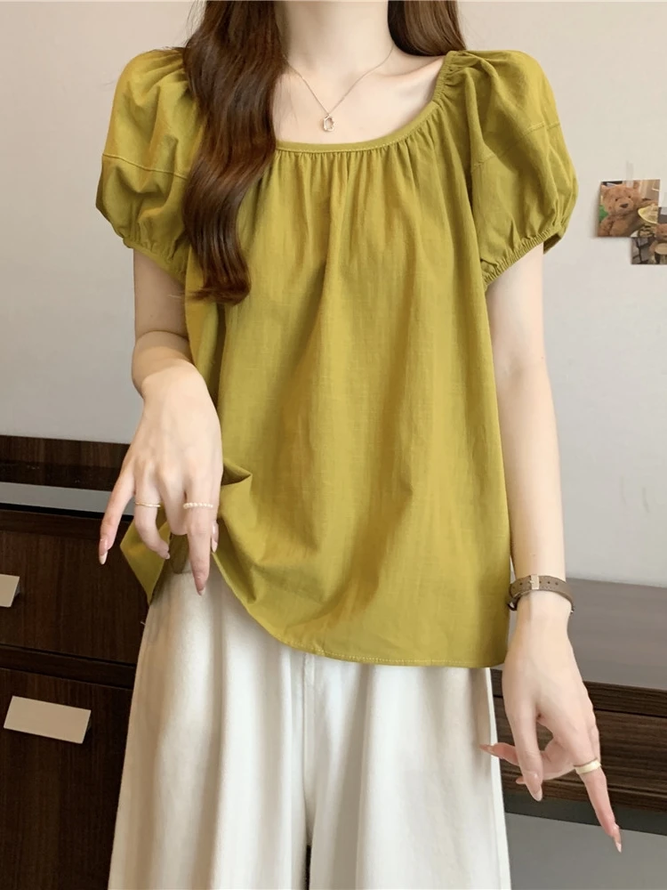 

Slimming Bubble Sleeve Short Sleeve Shirt for Women Summer plus Size Cute Doll Top Stylish Beautiful Korean Style T-shirt