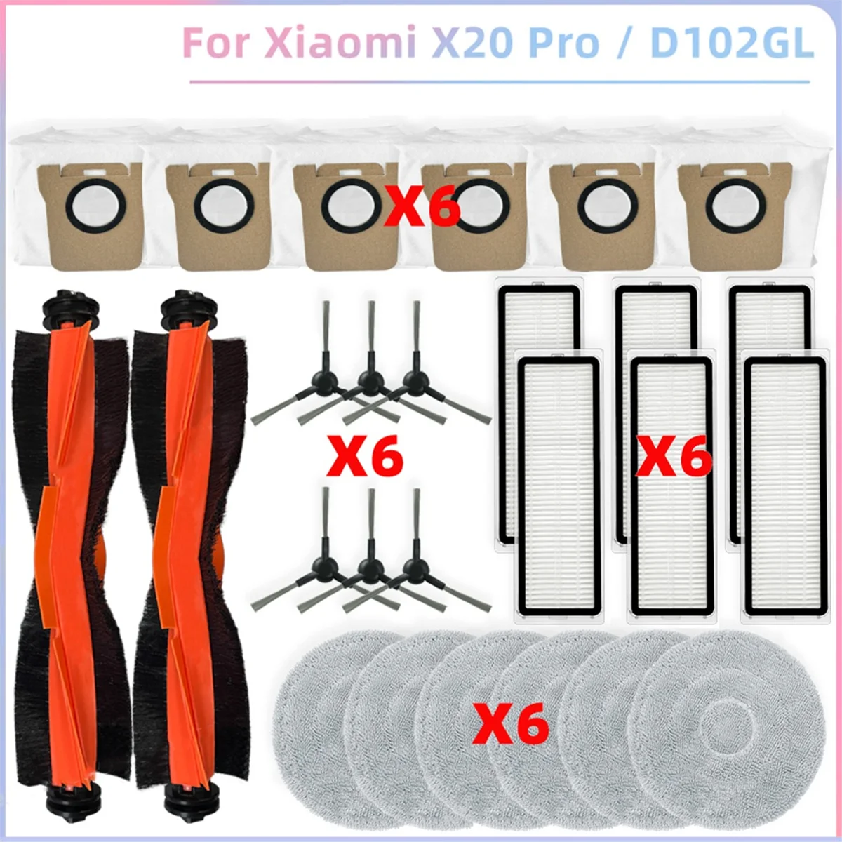 لشاومي روبوت فراغ X20 PRO / D102GL أجزاء مكنسة الأسطوانة الرئيسية فرشاة جانبية مرشحات Hepa ممسحة أكياس الغبار القماش