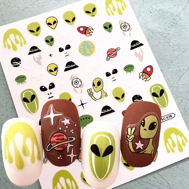 Newest Green Cartoon figure Design Self Adhesive Decal Stamping DIY Decoration Tips Nail Art Stickers TSC 578