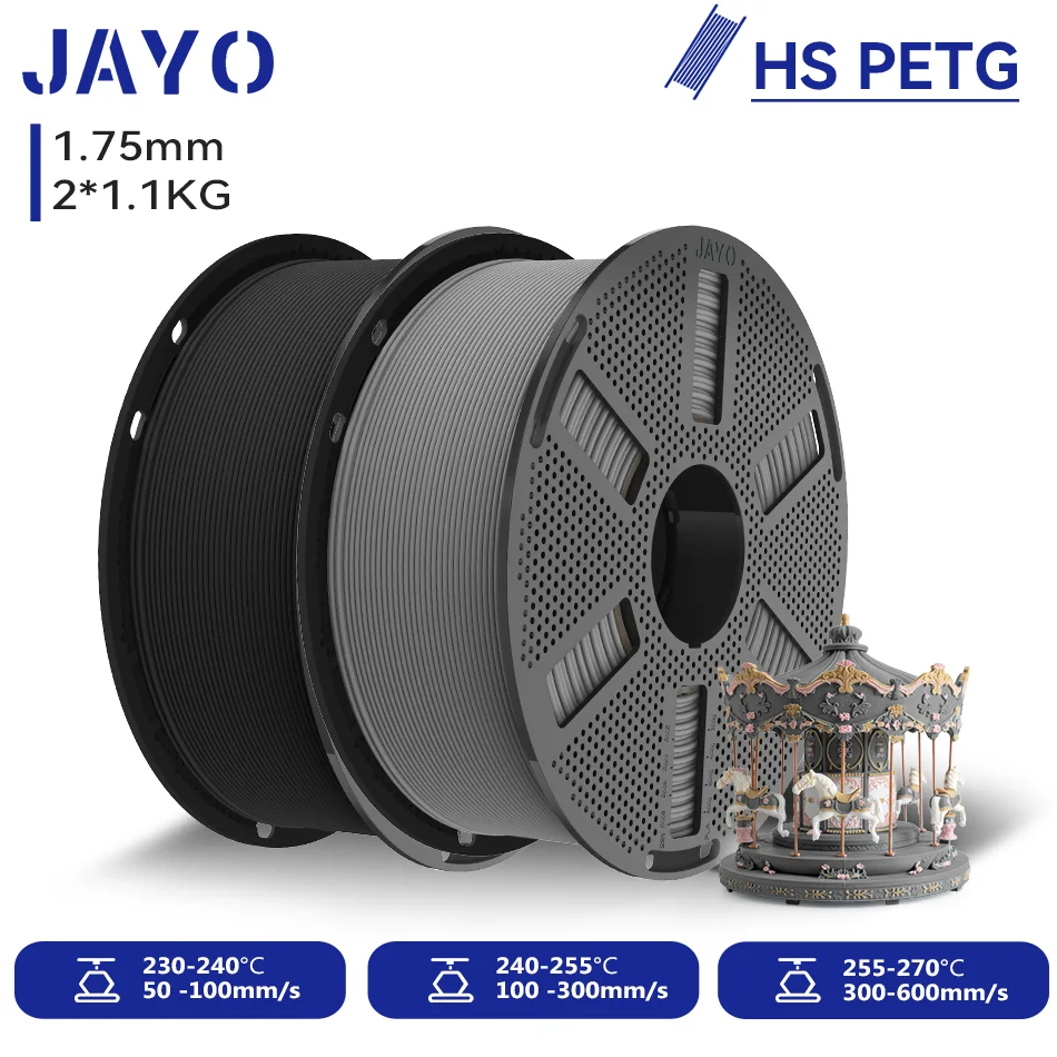 JAYO 2 Rollen Hochgeschwindigkeits-Matt-PETG 3D-Drucker-Filament, Hochfließend 50-600mm/s, Matt-Effekt PETG 3D-Druckmaterial für 3D-Drucker & -Stifte