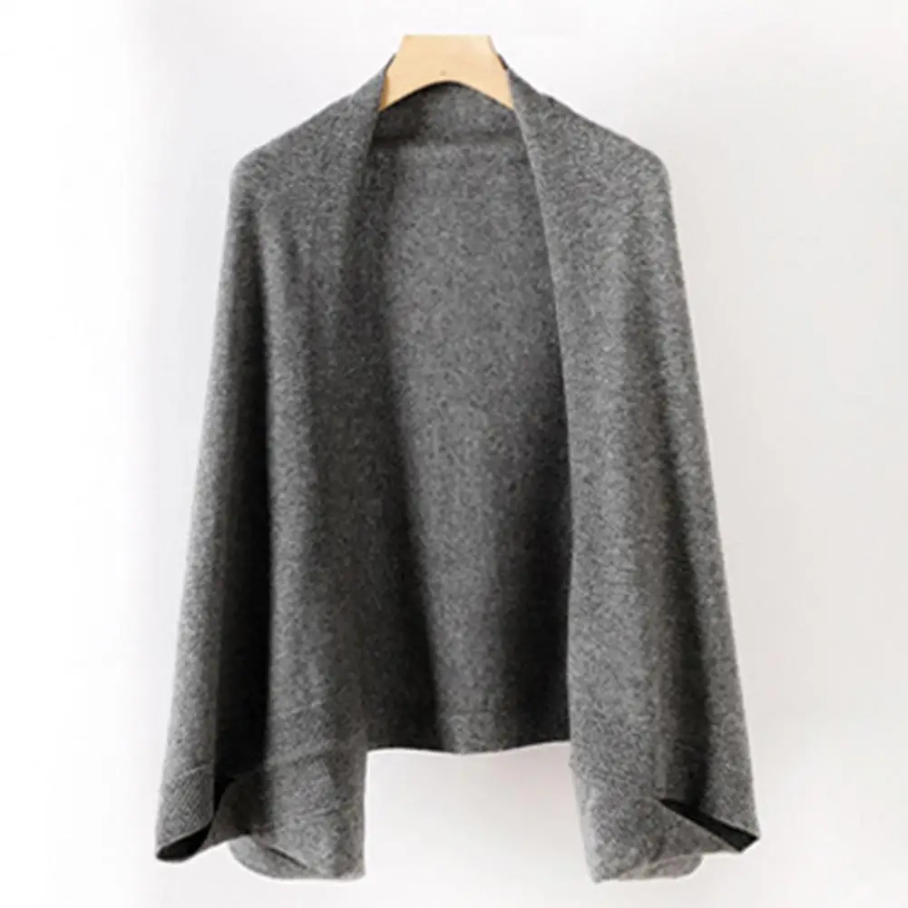 Knitting Shawl with Sleeves Women Winter Shawl Collarless Long Sleeve Open Front Solid Color Sweater Coat Loose Knitting Cape