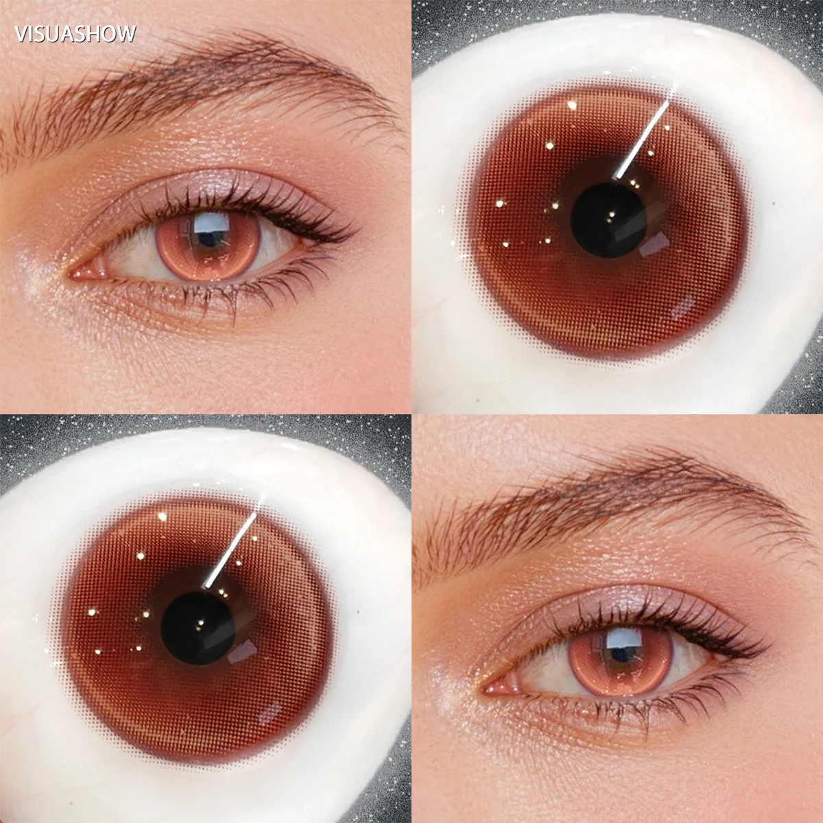 Visuashow 14,2mm Monaco Rot-Blaue Farbige Kontaktlinsen 1 Paar Halbjährige Mode-Schönheits-Farblinsen für Tägliches Party-Augen-Make-up – Detail 9