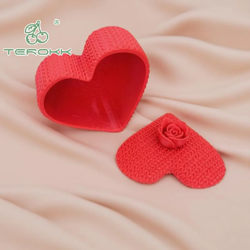 

3D Printing Heart Shape Ring Box Jewelry Display Engagement Wedding Jewelry Boxes Rose Flower Design Gifts Holder For Couple