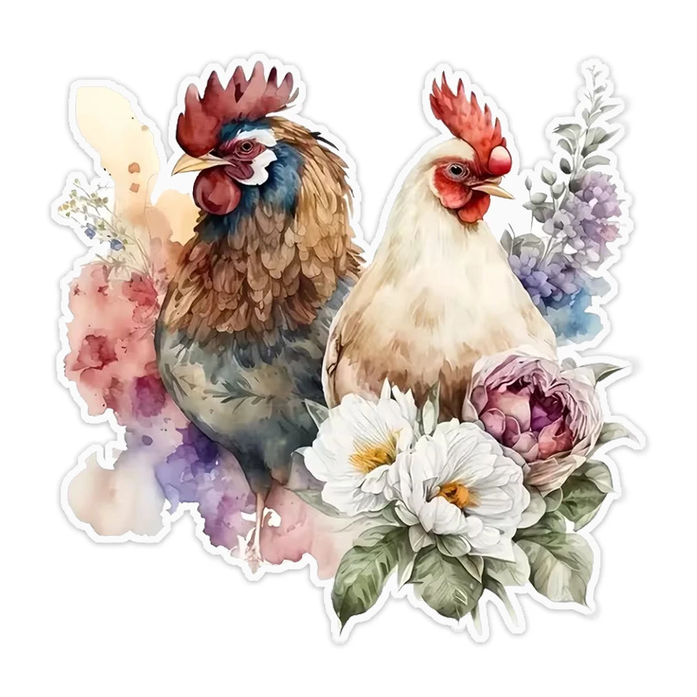 A Beautiful Painted Rooster Flower - Enhanced Stickers for Cars, Motorcycles, Laptops, Smooth Scratch Covers