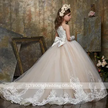 Lyxig Transparent Långärmad Applikationer Brudnäbbsklänningar För Bröllop 2025 Prinsessa Spets Glittriga Pärlor Barnens Första Kommunionsklänning 10 best sales Girl first communion dress - №3