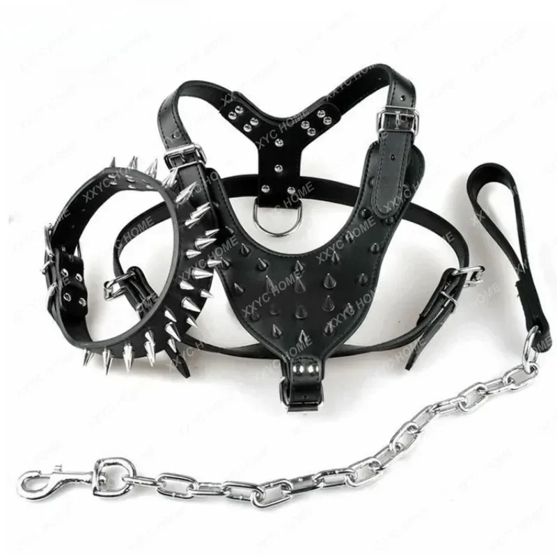 Rivet Bullet Head, Chest Strap, Traction Rope Collar, Three Piece Set of Punk Dog Supplies, Dog Chains, Pet Supplies