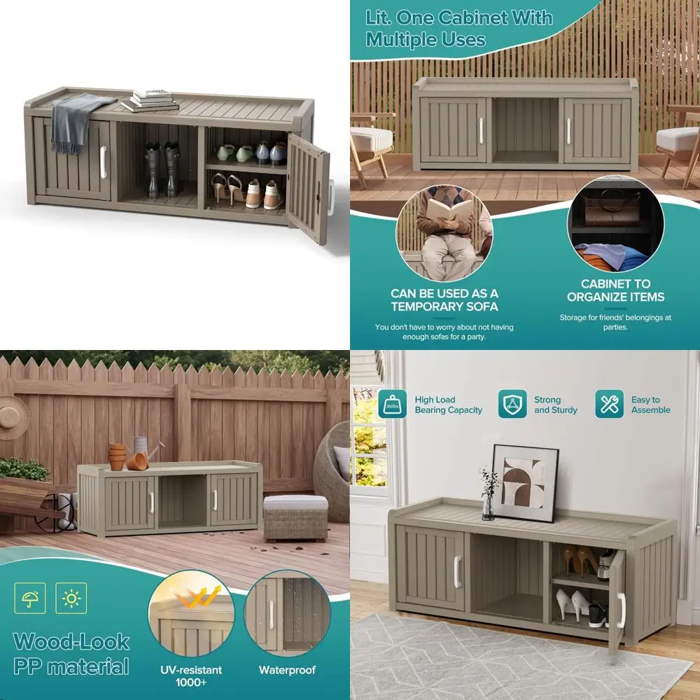 

Waterproof UV-Resistant Shoe Cabinet with Storage Bench, Adjustable Shelves for Indoor and Outdoor Use, Ideal for Entryway, Bedr