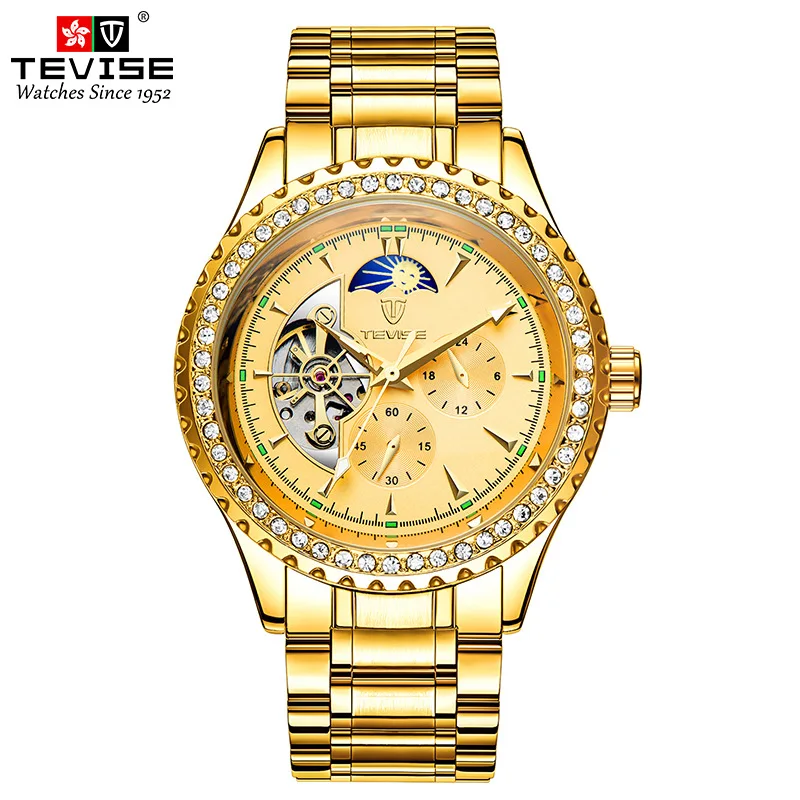 official-websiteTEVISE2024New Popular 's Men's Gold Automatic Mechanical Watch