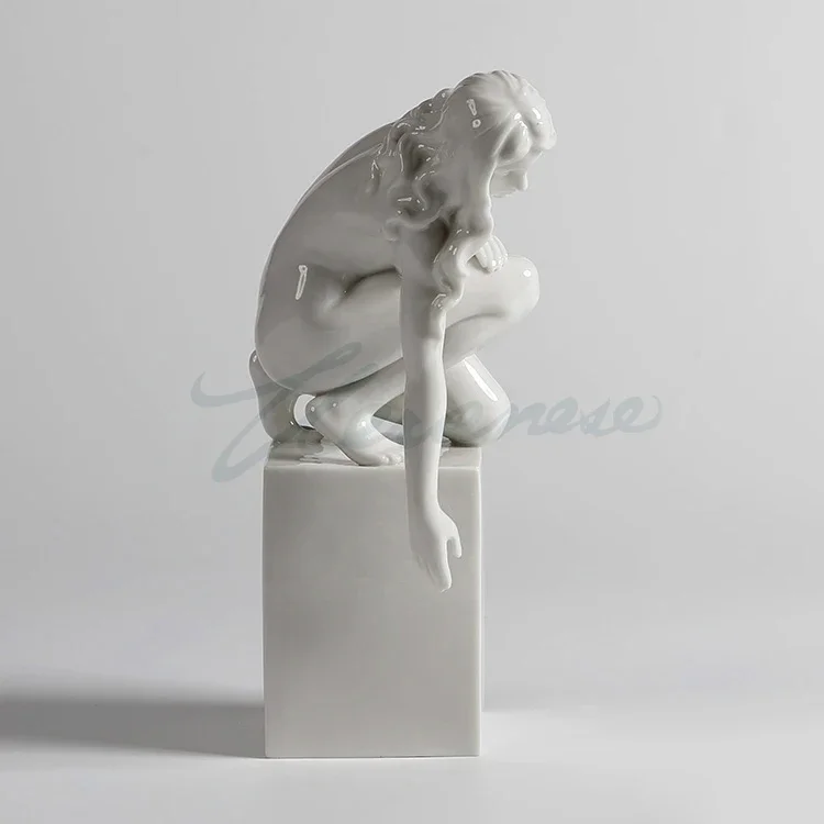 Modern Ceramic Lady's Statue Nude Girl Kneeling Naked Body Art Sculpture Abstract Characters Figurine Home Decor Gifts