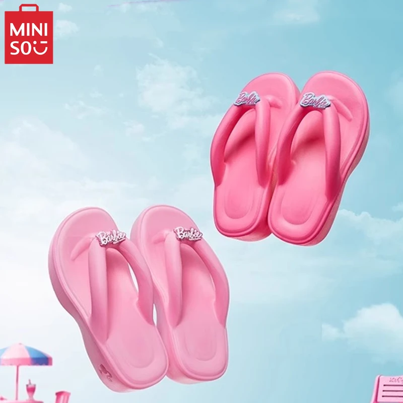 MINISO Barbie Daylight Shine Series Extra Thick Soled Women's Flip Flop Anime Non-Slip Slippers Children's Toy Birthday Gift