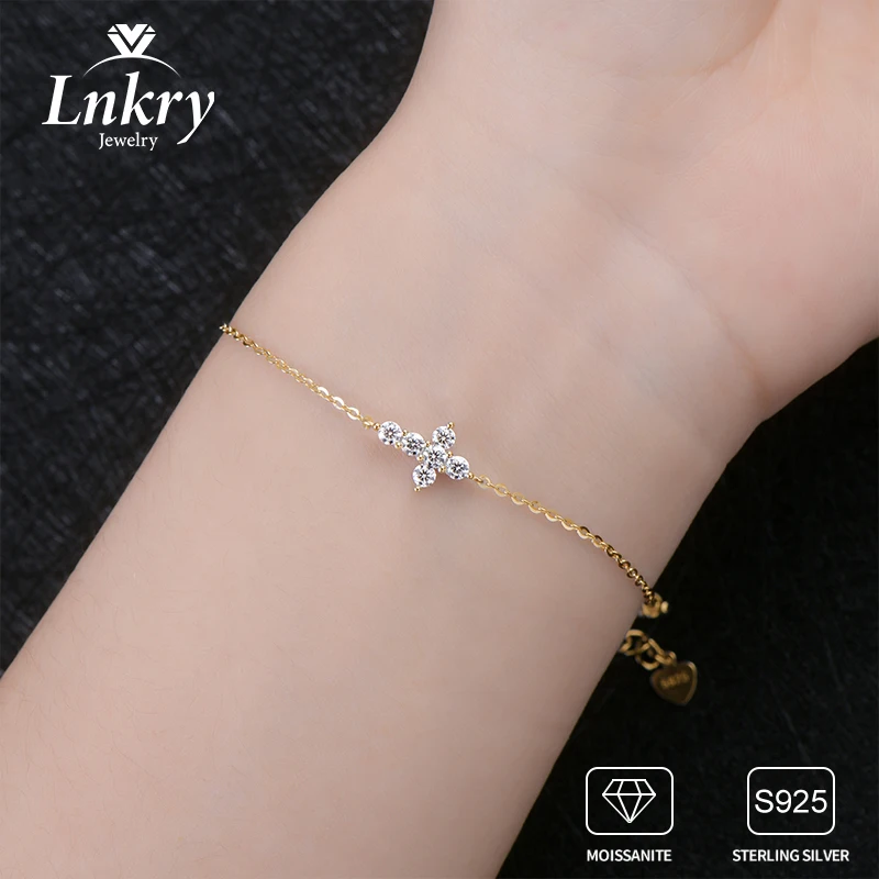 

Lnkry 925 Certified Silver Cross Chain Bracelets 2.5MM Moissanite Bracelet With Certificates for Women Simple Hand Jewelry Gift