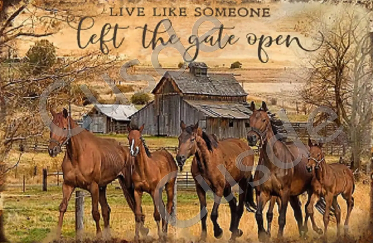 Vintage Metal Tin Sign Horses Live Like Someone Left The Gate Open Wall Decor Retro Decorations Funny Poster for Home Kitchen Fa