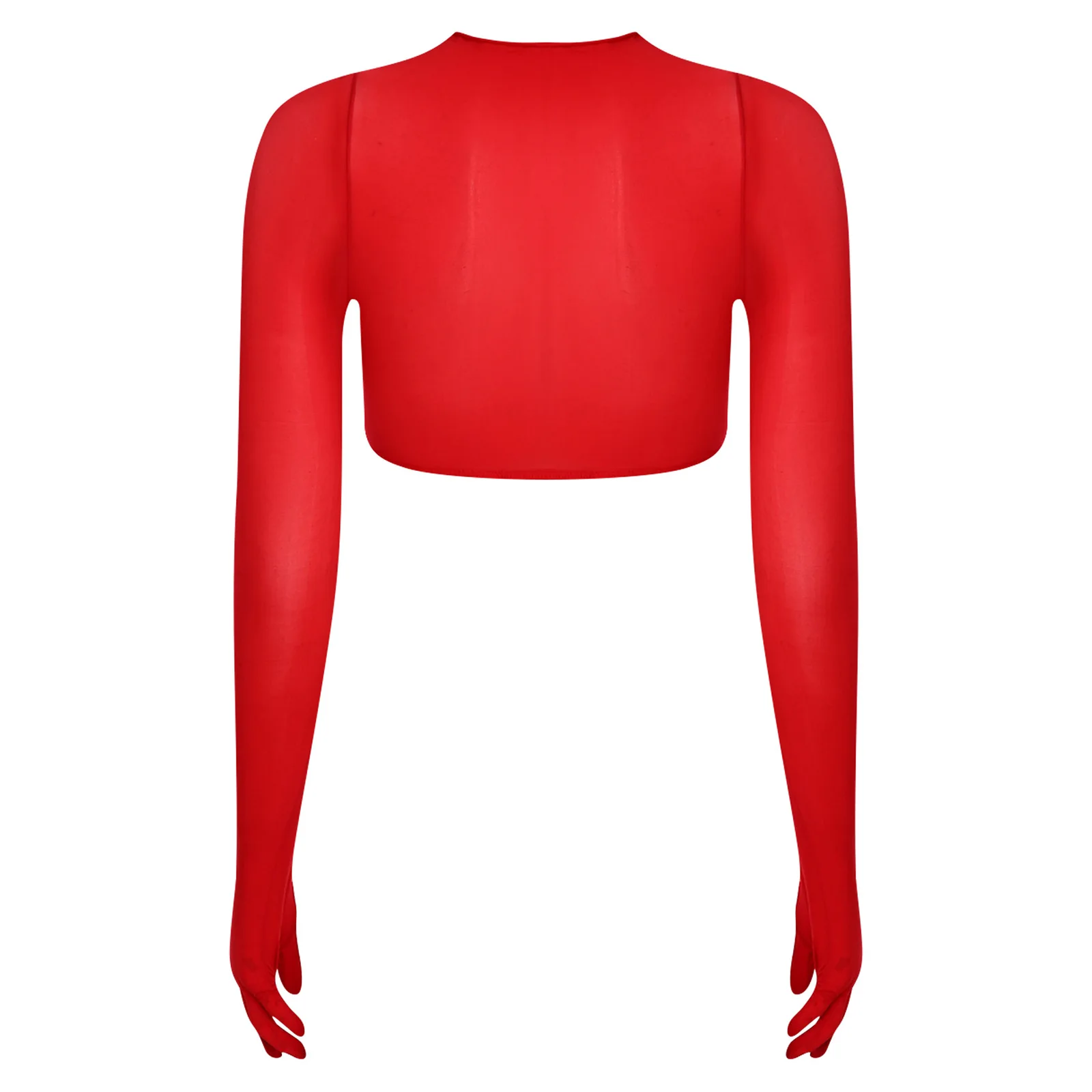 Womens T-shirt Gloved See Through Glossy Crop Top  Long Sleeve Stretchy Tee Sheer Cover-up Blouse Tops Nightwear Rave Clubwear