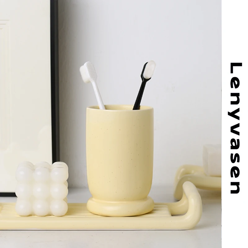 Lenyvasen Creative Couple Ceramic Mouthwash Cup, Toothbrush Cup, Ins Style Household Dental Jar Cup, Wash Cup, Bathroom