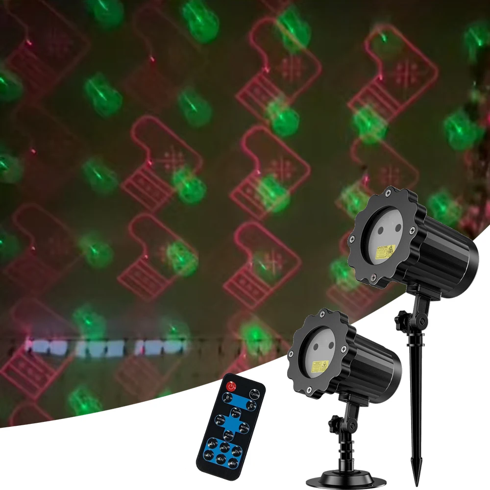 Outdoor Christmas Starry Laser Projector Lights Red Green Moving Star Shower Waterproof Garden Holiday Party Decor with Remote