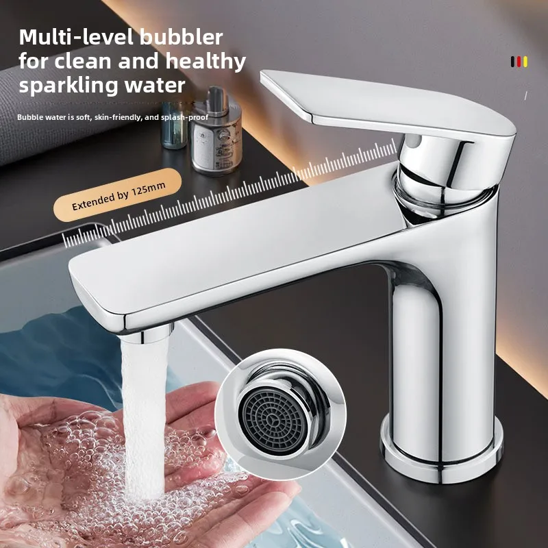 

304 Stainless Steel Basin Faucet Hot Cold Mixer Tap Single Lever Control Bathroom Sink Tap with 60cm Explosion-Proof Water Hoses
