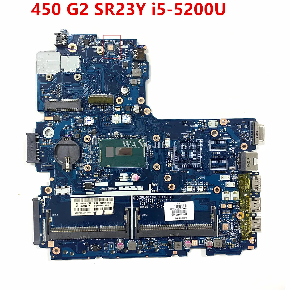 For HP Probook 450 G2 Laptop Motherboard SR23Y i5-5200U ZPL40 ZPL50 ZPL70 LA-B181P 799552-601 799552-001 799552-501 100% Working