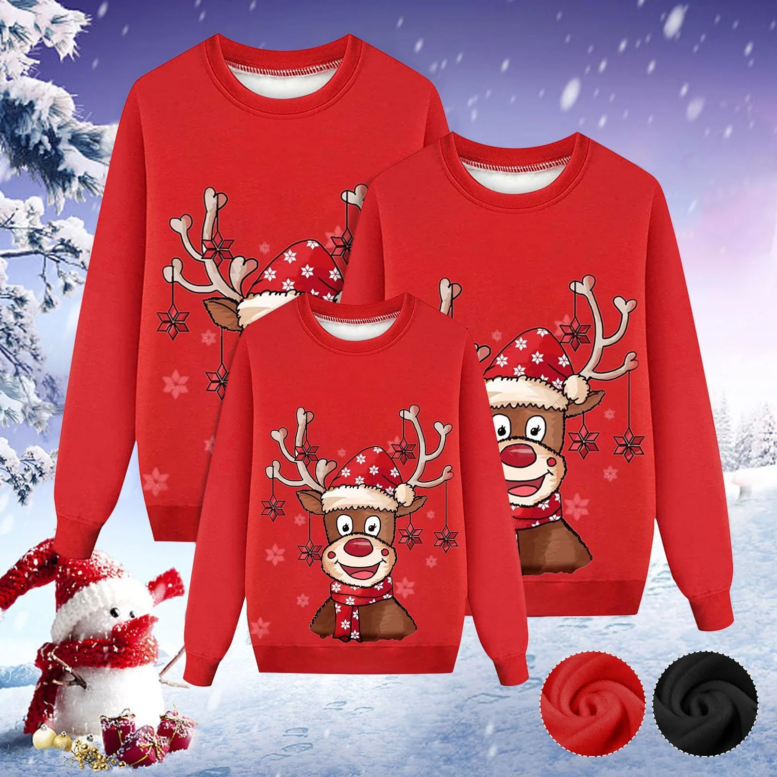 Ugly Christmas Family Sweater Casual Round Neck Warm Plus Velvet Pullover Long Sleeve Threaded Hem Christmas Printed Sweatshirt