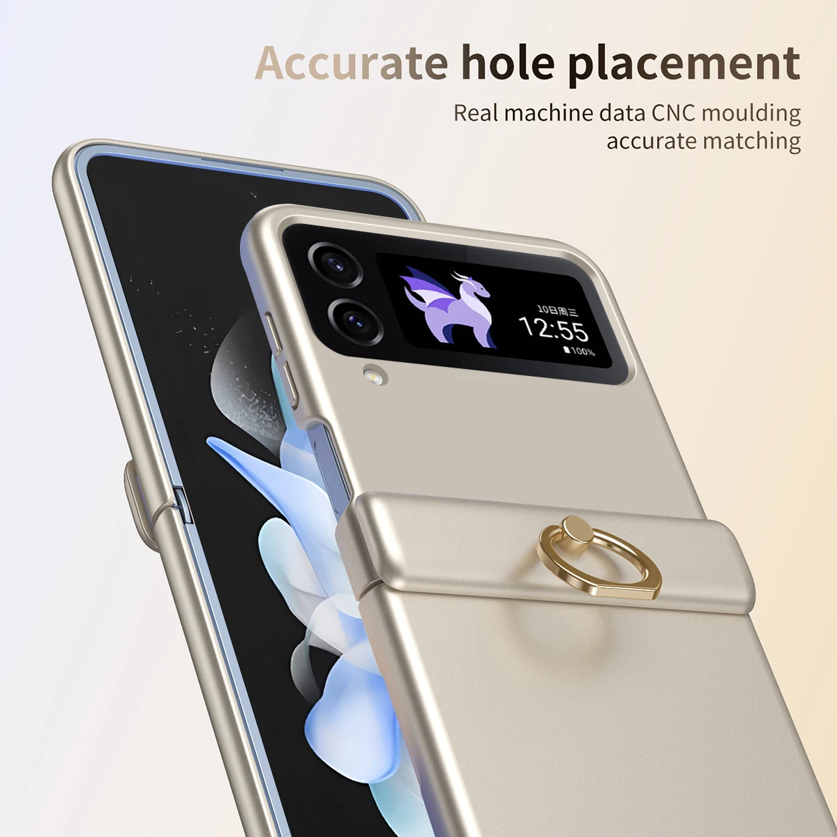 For Samsung Galaxy Z Flip 6 5 4 3 Case With Mirror Film Ring Matte Hinge All-inclusive Folding Shockproof Hard Cover Accessories