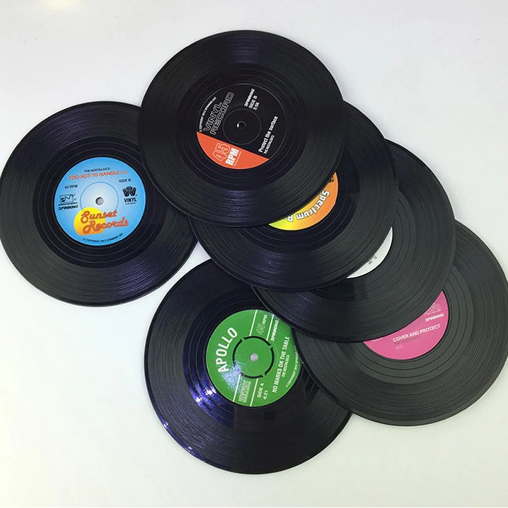 12/4/6pcs Retro Vinyl Record Cup Coaster Anti-slip Coffee Coasters Heat Resistant Music Drink Mug Mat Table Kitchen Accessories