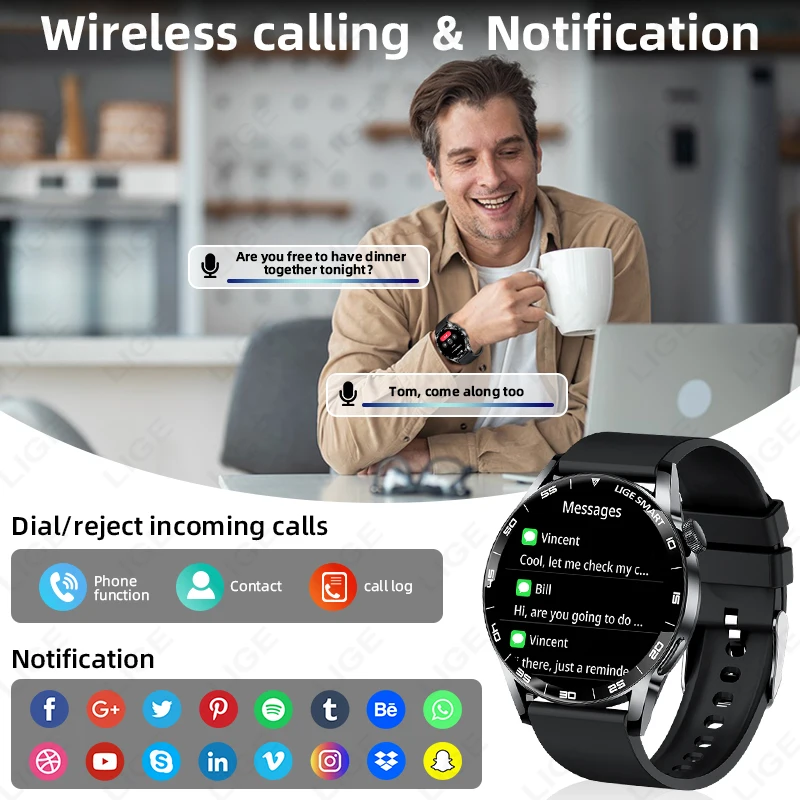 LIGE 2025 Smartwatch الرجال 1.38 "HD بلوتوث دعوة الساعات مراقب معدل ضربات القلب مقاوم للماء الرياضة اللياقة البدنية ساعة ذكية لنظام أندرويد IOS