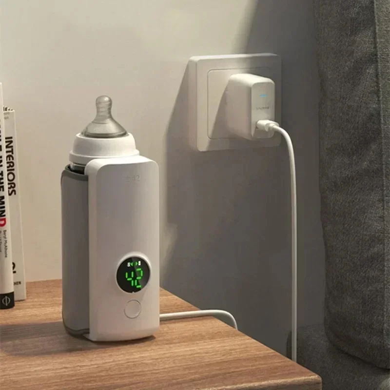 Calentador de biberones recargable, ajuste de temperatura de 6 niveles con pantalla de temperatura, funda calentadora de senos, accesorios de alimentación