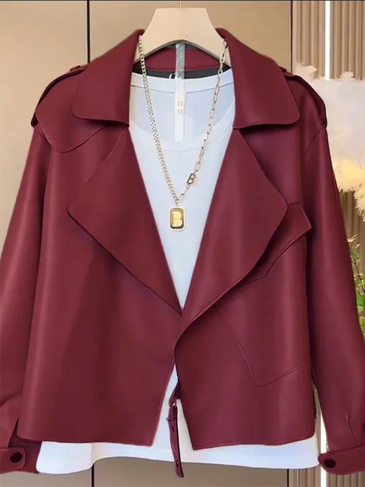 Chaqueta de cuero PU para mujer, abrigo corto elegante que combina con todo, cárdigan suelto que cubre carne, Tops de cuero, primavera y otoño, nuevo